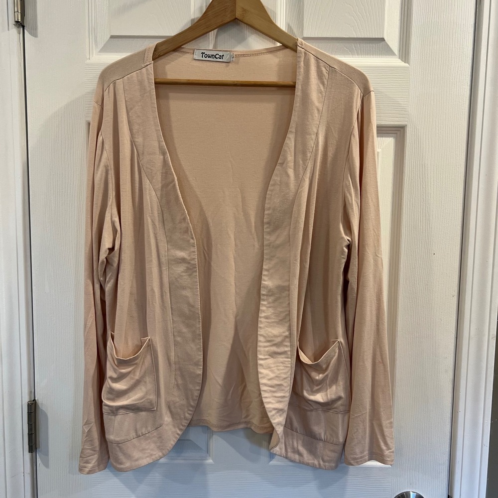 TownCat Peach Blush Open Front Cardigan Pockets Rayon Blend Size L‎